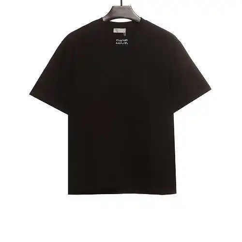 Dior CD embroidered collar lettering short sleeves black