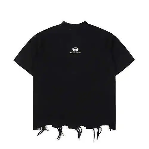 Balenciaga BLCG 24SS double-ring embroidered hem cut short-sleeved T-shirt
