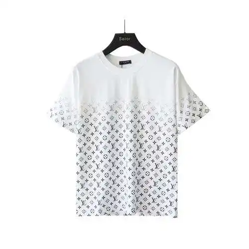LV/Louis Vuitton presbyopic gradient full-print logo round neck short-sleeved T-shirt
