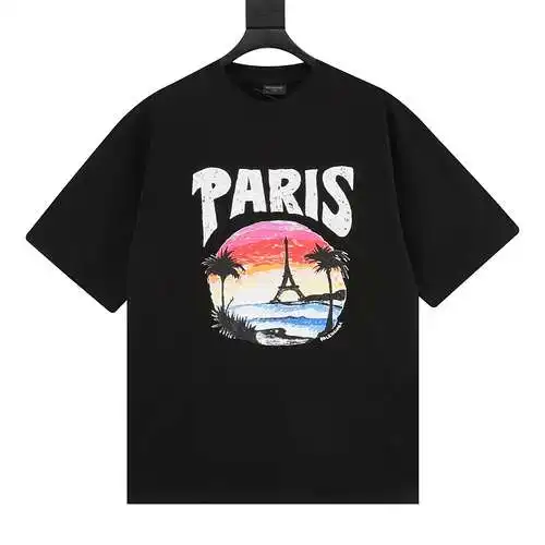 BLCG pink sunset Eiffel Tower print round neck short sleeves