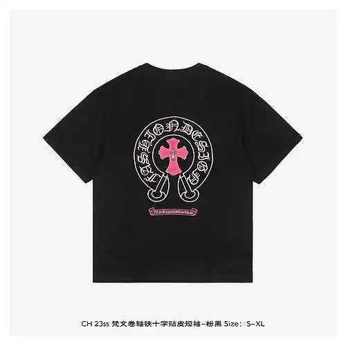 CH 23ss Sanskrit scroll iron cross leather short sleeves - pink and black