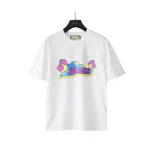 GC/Gucci Year of the Dragon Limited Cartoon Little Flying Dragon Print Short Sleeves in the Clouds