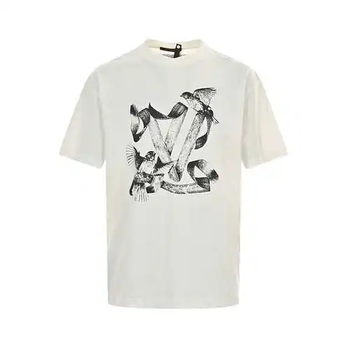 LV/Louis Vuitton white dove pattern printed short sleeves