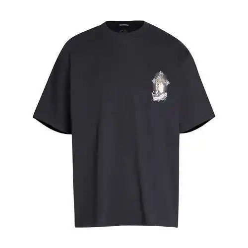 CH Crow Heart Palm Sanskrit Cross Print Short Sleeve