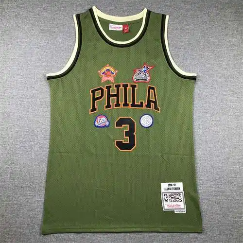 76ers No. 3 Allen Iverson Verde militar