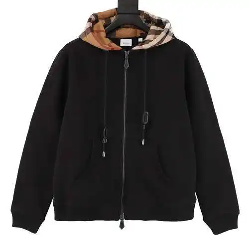 BBR plaid patchwork zipped hooded jacket