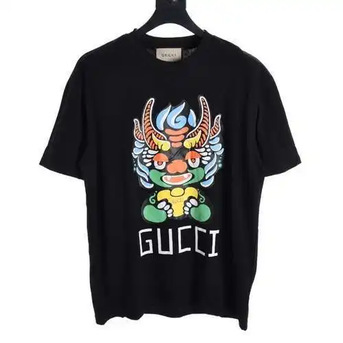 GC Year of the Dragon series colorful dragon head letter logo printed round neck short sleeves
