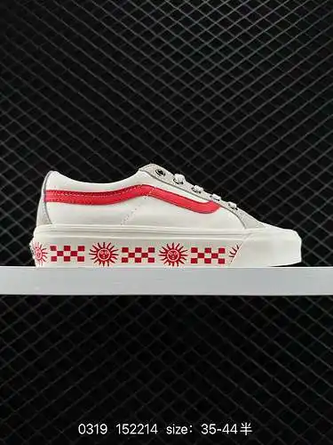 7 Vans Sk8-Low Reissue SF zapatos de skate de lona con estampado de cuadros y sol en blanco y rojo N