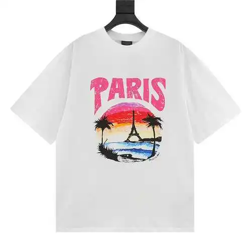 BLCG pink sunset Eiffel Tower print round neck short sleeves