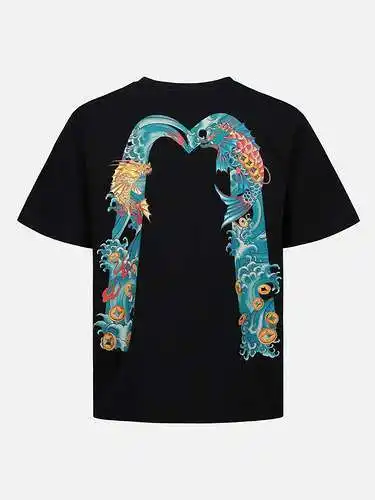 EV*iSU God of Fortune Waves and Dragon Head Divine Fish Large M Print Short Sleeves