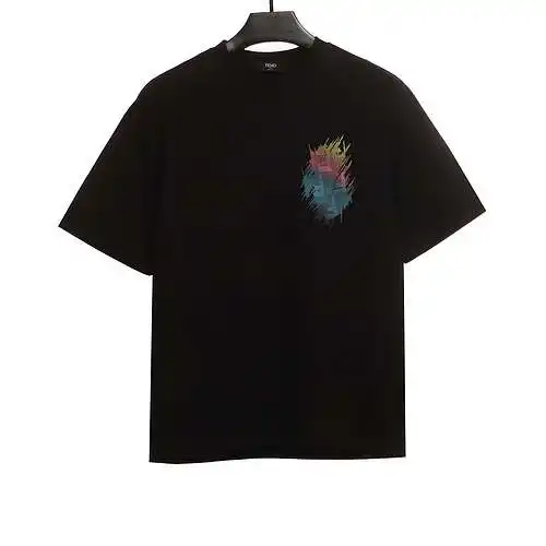 Fendi FD double F colorful painted line printed short sleeves black