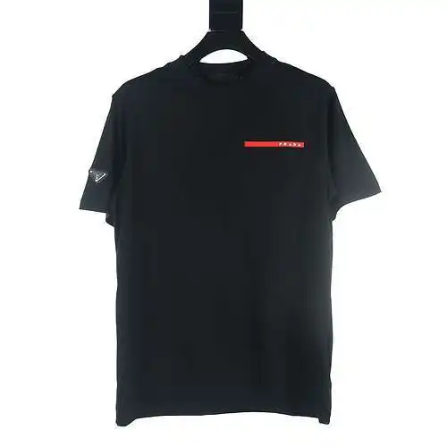 Prada PRD red silicone trim triangle logo short-sleeved T-shirt