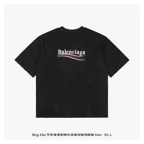 Blcg 23ss Coke wave embroidered washed distressed hole short sleeves
