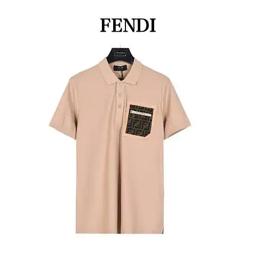 FD/Fendi leather trim pocket zipper polo short sleeves