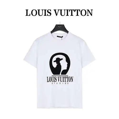 LV Louis Vuitton film studio theme flocked short-sleeved T-shirt