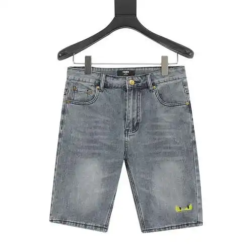 FD/fendi simple retro classic leather logo denim shorts