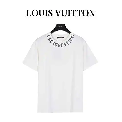 LV/Louis Vuitton 24ss collar logo chain logo offset printed round neck short-sleeved T-shirt