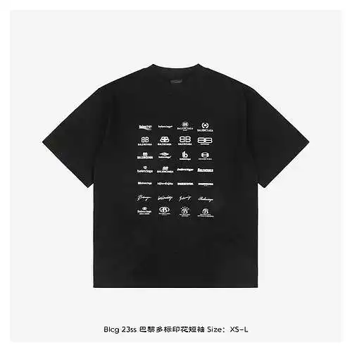 Blcg 23ss Paris multi-label printed short sleeves