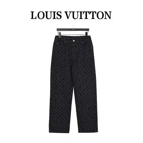 LV/Louis Vuitton full logo letter flocked denim trousers