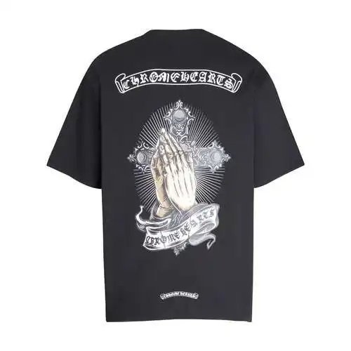 CH Crow Heart Palm Sanskrit Cross Print Short Sleeve