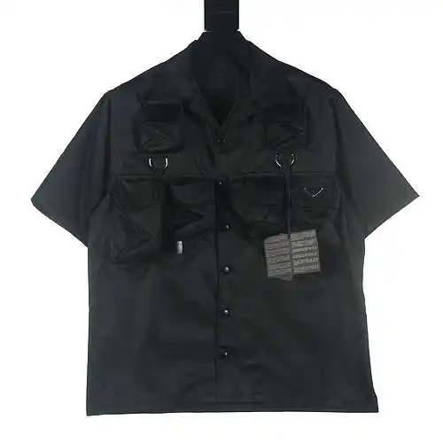 Prada PRD 24 new multi-pocket field functional nylon short-sleeved shirt