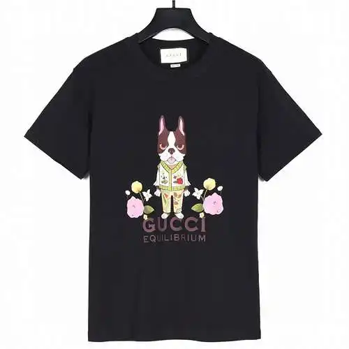 GC Gucci 24ss new flower and French bulldog dog cartoon print short-sleeved T-shirt