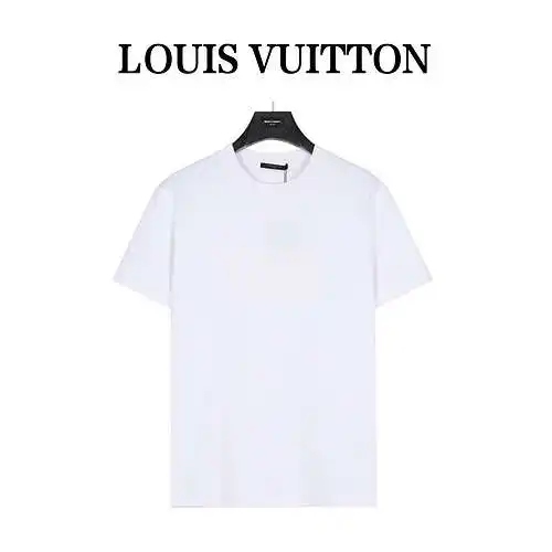 LV/Louis Vuitton logo lettered pearl shell pressed short-sleeved T-shirt