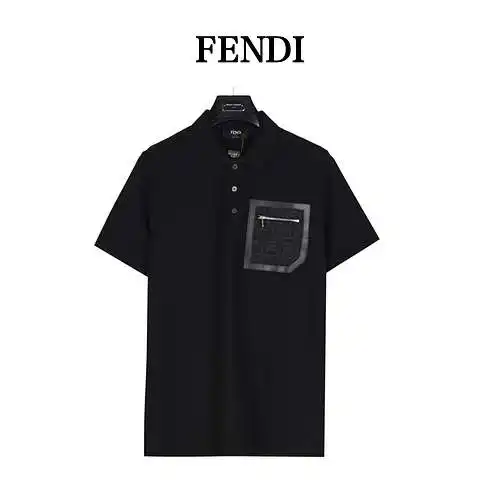 FD/Fendi leather trim pocket zipper polo short sleeves