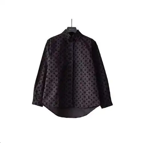 LV Louis Vuitton all-over flocked LOGO long-sleeved shirt