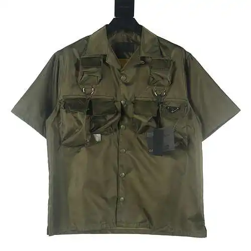 Prada PRD 24 new multi-pocket field functional nylon short-sleeved shirt