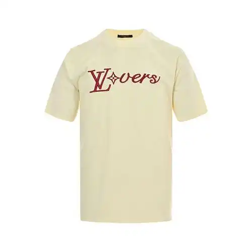 LV Louis Vuitton 24ss burgundy signature letter embroidered short sleeves