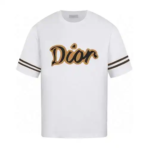 CD Dior/2024ss latest style leather label logo foam round neck short-sleeved T-shirt