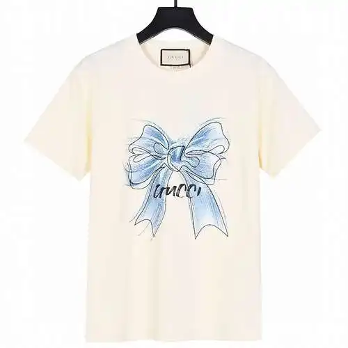 GC Gucci 24ss new blue bow print short sleeves
