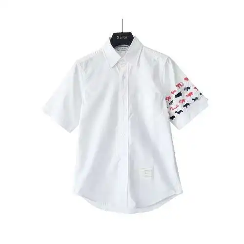 TB Tom Brown. One-sleeve embroidered animal wrap pattern Oxford short-sleeved shirt