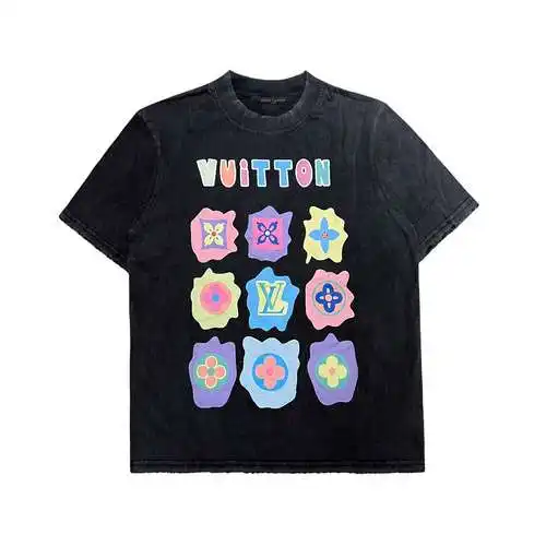 LV/Louis Vuitton 24ss cartoon flower washed distressed short-sleeved T-shirt