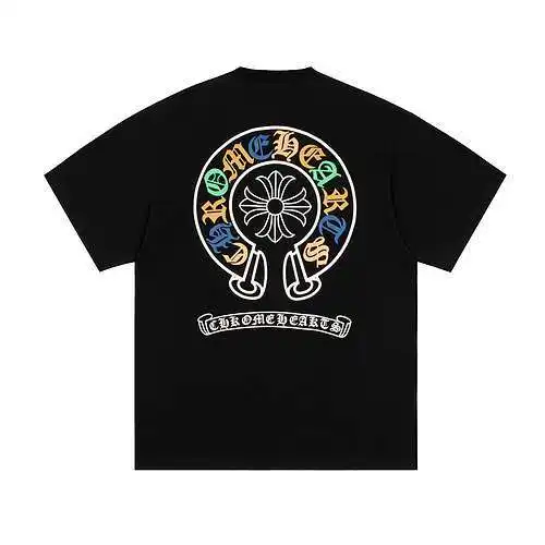 CH Crow Heart Embroidered Cross Horseshoe Print Short Sleeve