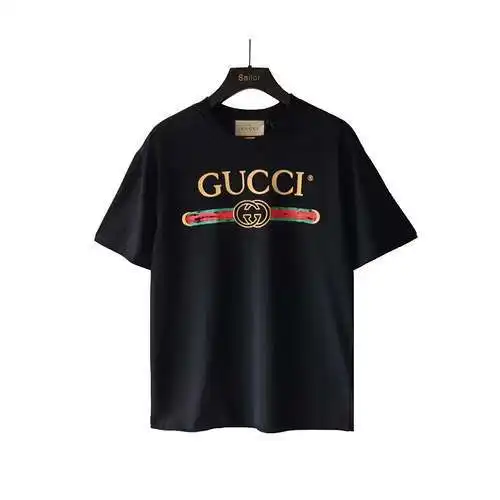 GC Gucci Distressed Belt Logo Round Neck Short Sleeve T-shirt