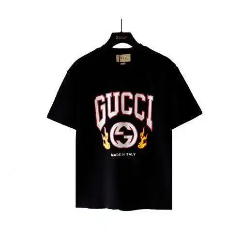 GC Gucci 24ss double G flame wings printed short sleeves