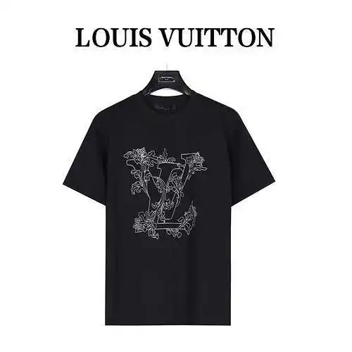 LV/Louis Vuitton floral large logo embroidered short-sleeved T-shirt