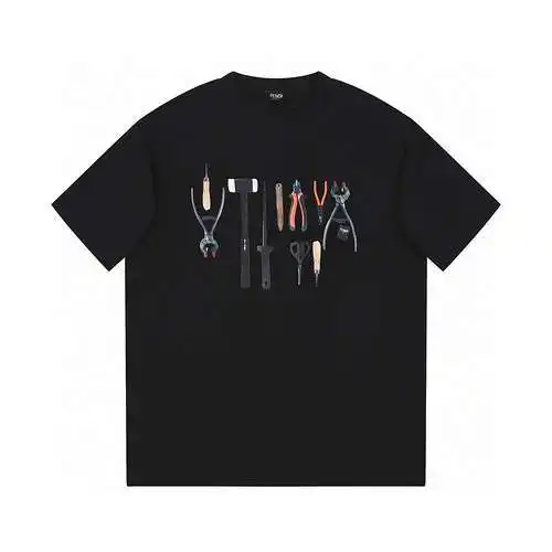 Fendi/FD new summer product artisan tool print collar short-sleeved T-shirt
