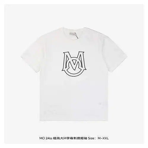 Mo 24ss thick line large M letter embroidered short sleeves