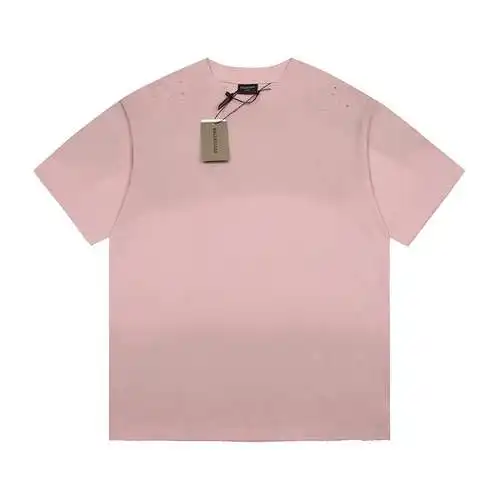(Top) BLCG Balenciaga printed letters on the back distressed frayed short sleeves pink