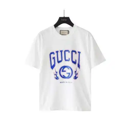 GC Gucci 24ss double G flame wings printed short sleeves