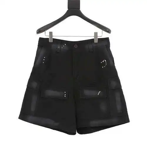 BLCG 24ss heavy hand-painted dirty plaid fabric pocket denim shorts