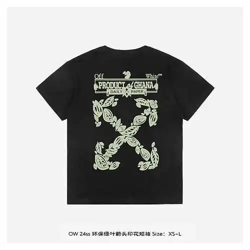 OW 24ss eco-friendly green leaf arrow print short sleeves