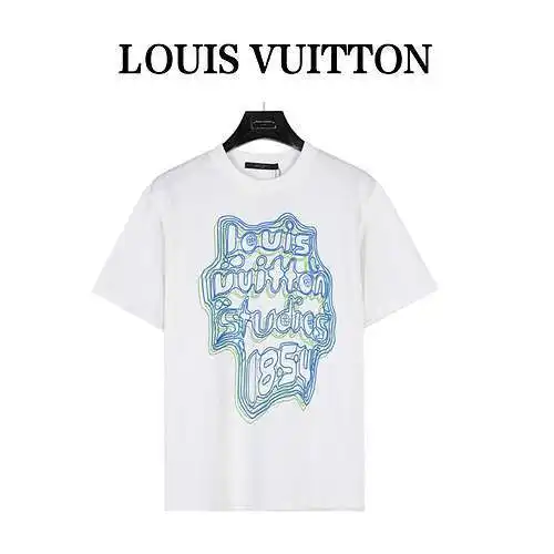 LV/Louis Vuitton geometric curve neon print short-sleeved T-shirt