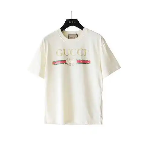 GC Gucci Distressed Belt Logo Round Neck Short Sleeve T-shirt