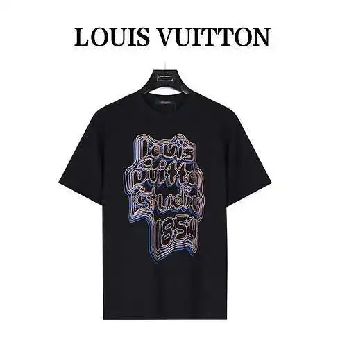 LV/Louis Vuitton geometric curve neon print short-sleeved T-shirt