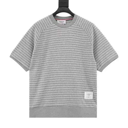 TB striped knitted crew neck short sleeves