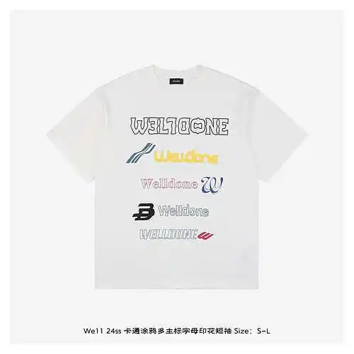 We11 24ss cartoon graffiti multi-label letter printed short sleeves